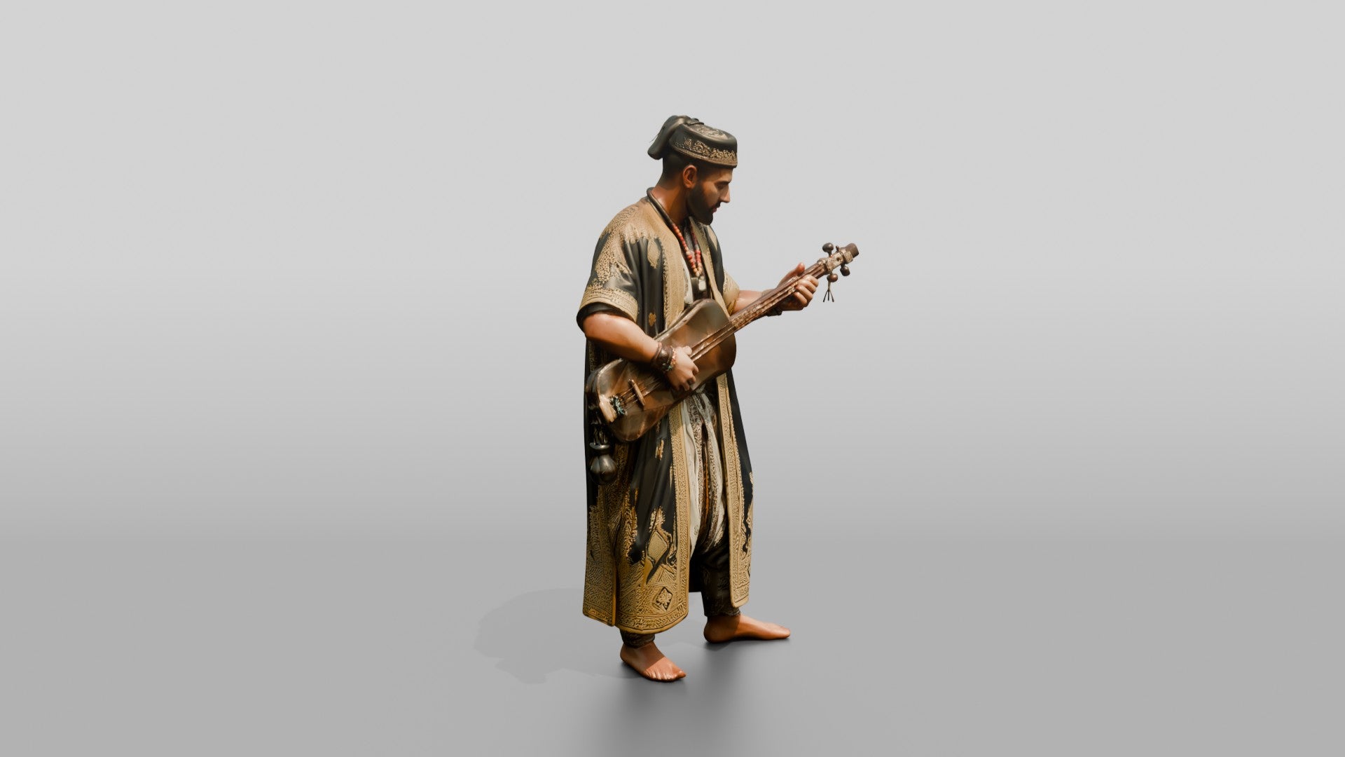 Gnawa Musician Playing Guembri Lute