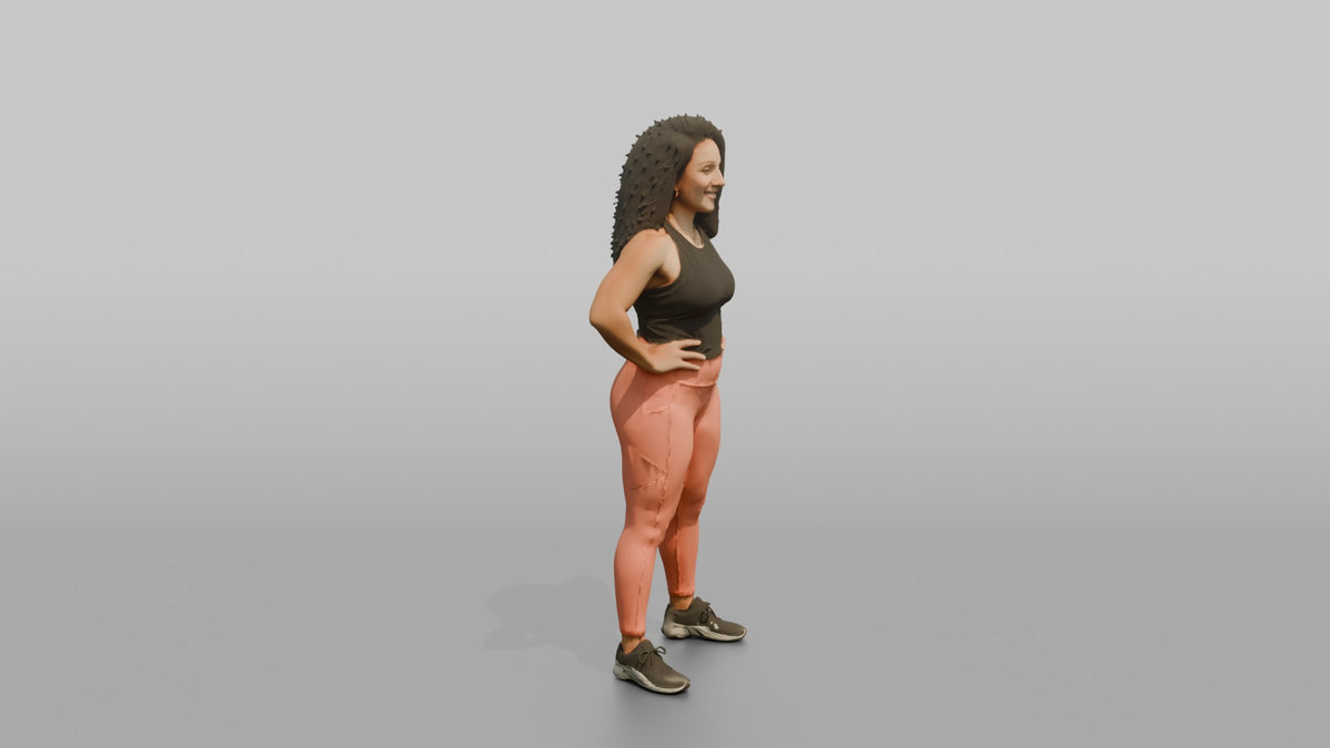 Physique Model Woman Standing With Hands On Hips, Chest Out, Confident Pose - 3D character model, view 2