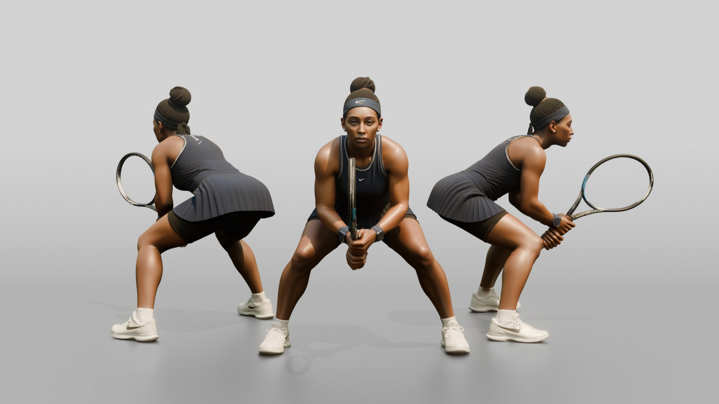 Female Tennis Player Crouched in a Ready Position