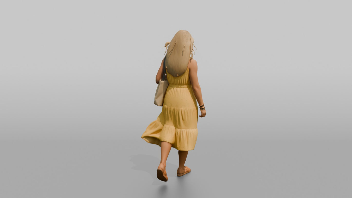 Scandinavian Woman Walking in a Yellow Summer Dress