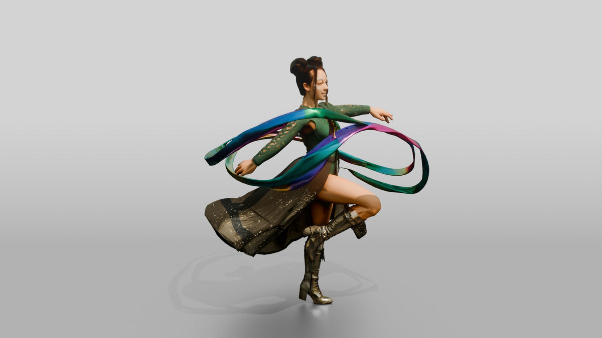 Ribbon Dancer Mid-Twirl - 3D character model, view 1