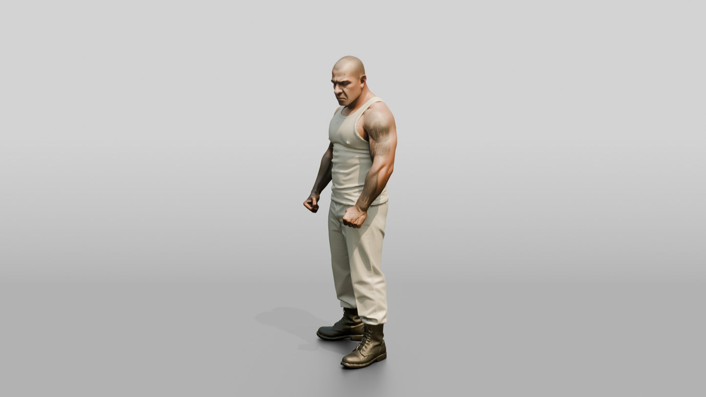 Muscular Latino Male Prisoner Standing with Clenched Fists