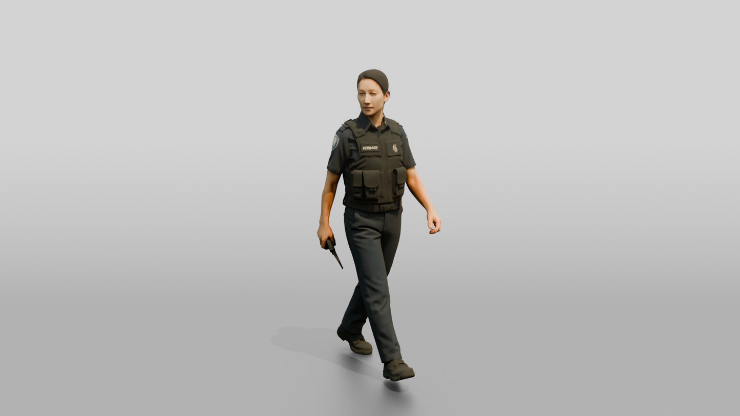 Female Police Officer Turning While Walking