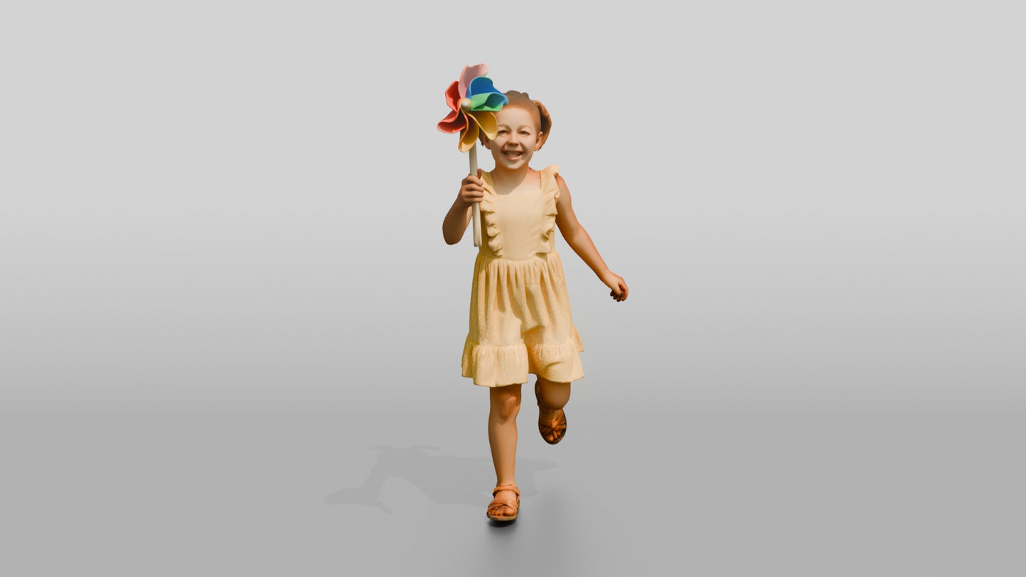 Petite Cypriot Girl Holding a Spinning Pinwheel