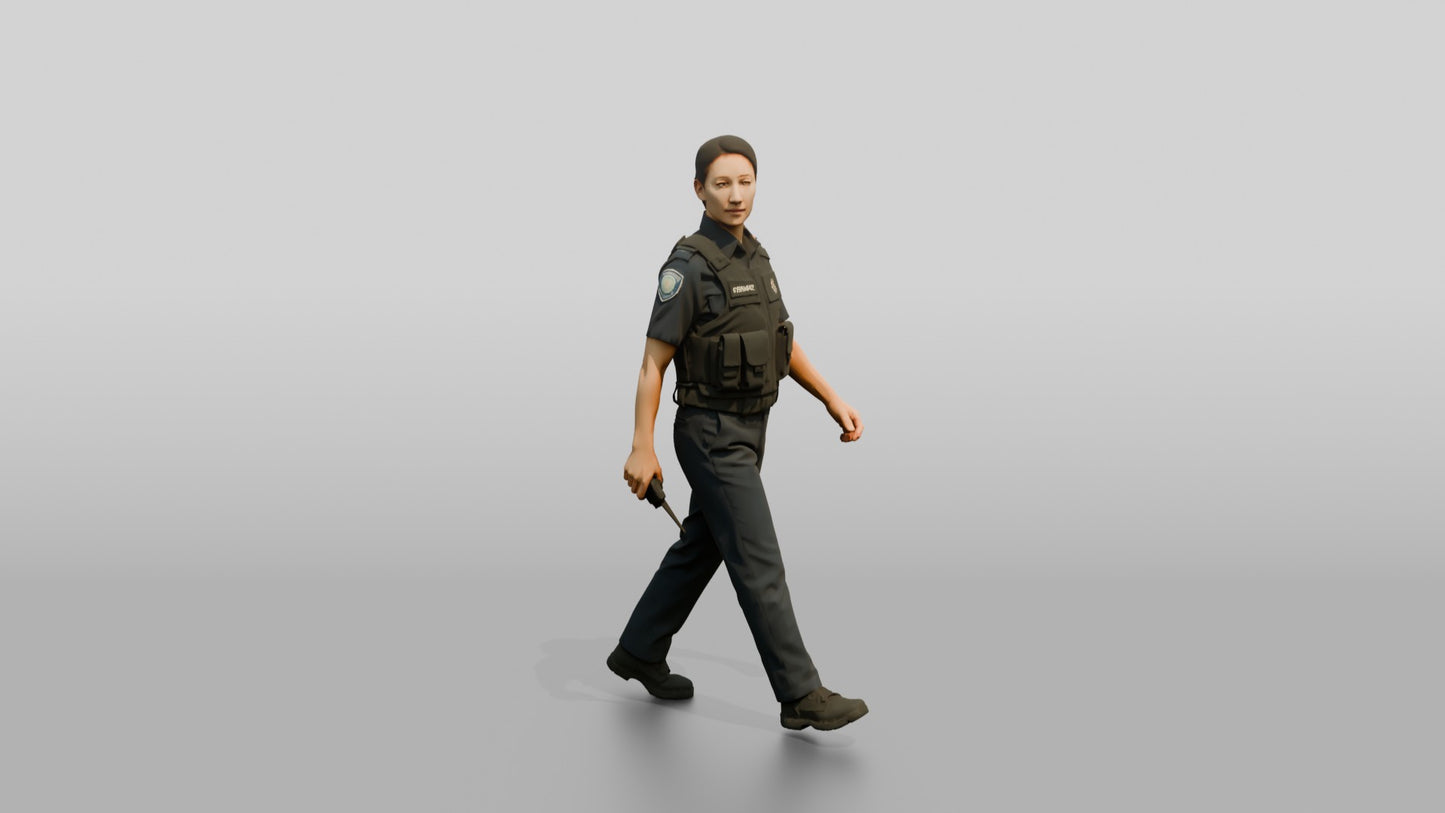 Female Police Officer Turning While Walking
