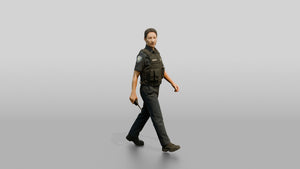 Female Police Officer Turning While Walking - 3D character model, view 1