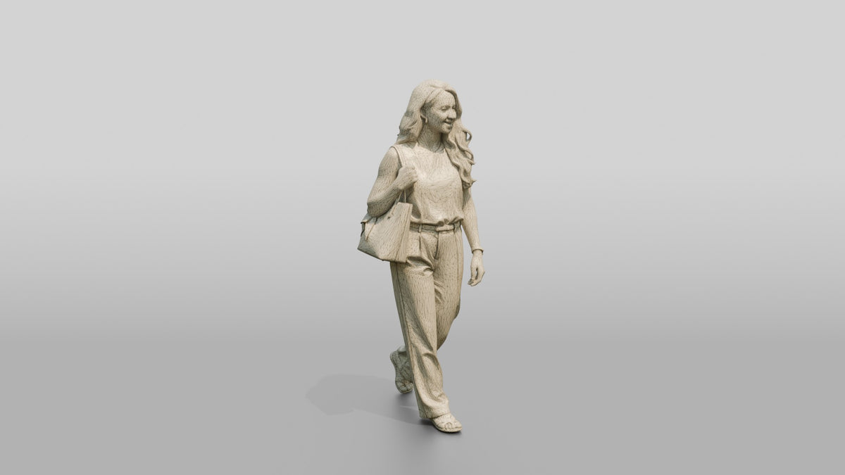 Slim Young Moroccan Woman Window Shopping - wireframe topology preview