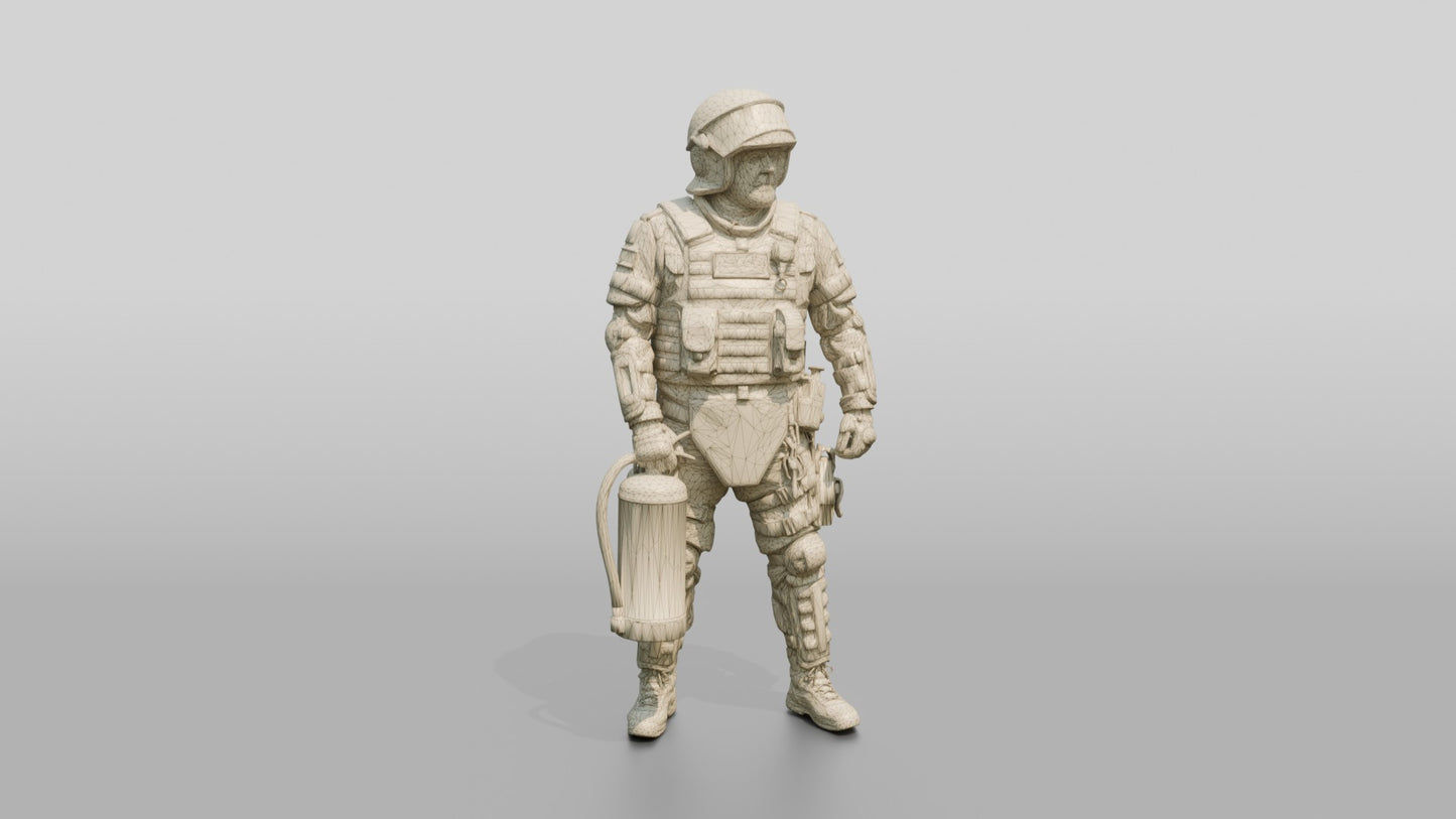 Riot Police Officer with Fire Extinguisher