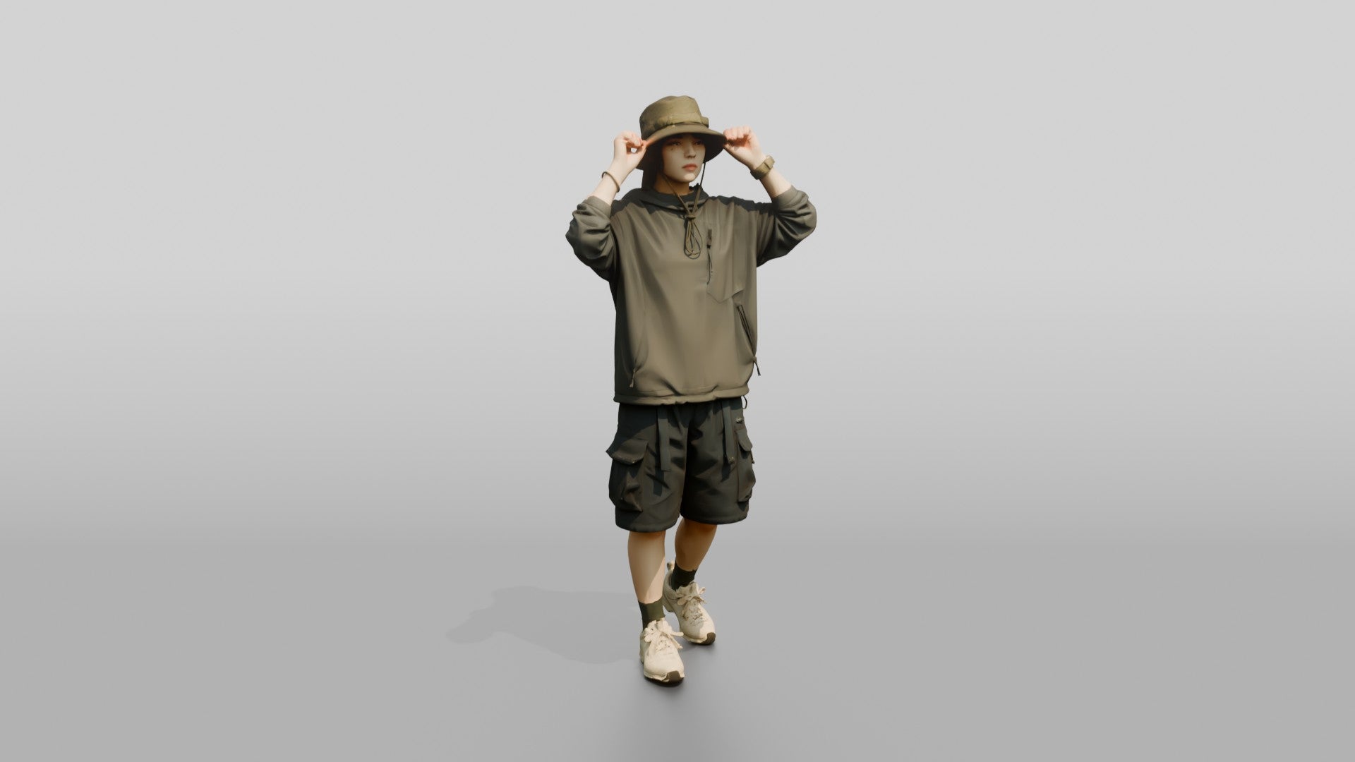 Woman Adjusting Her Tactical Bucket Hat