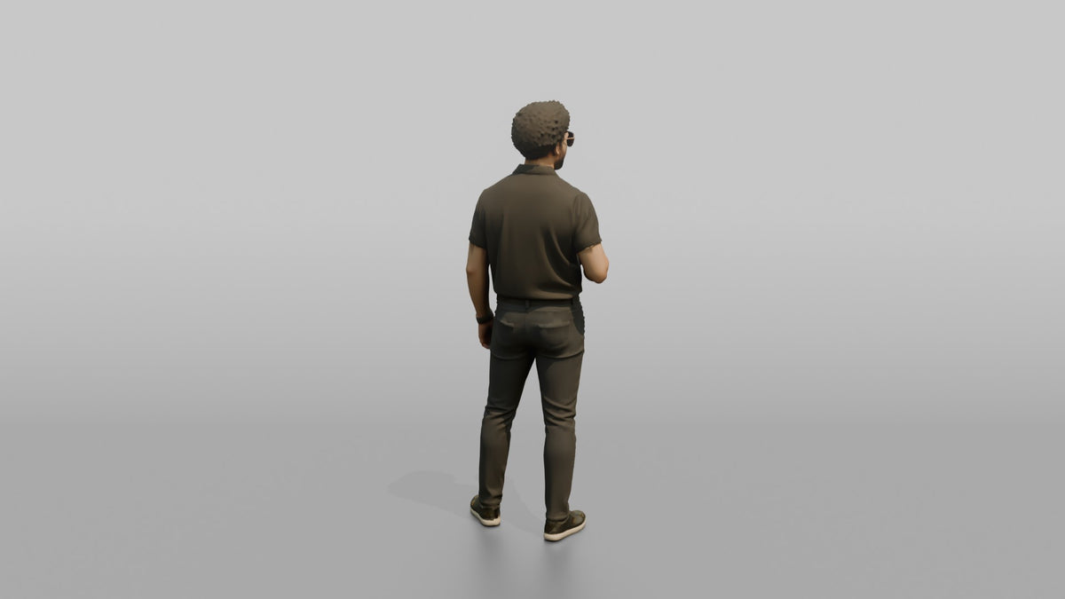 Patron Man Standing With Sunglasses On, Holding A Cocktail - 3D character model, view 3