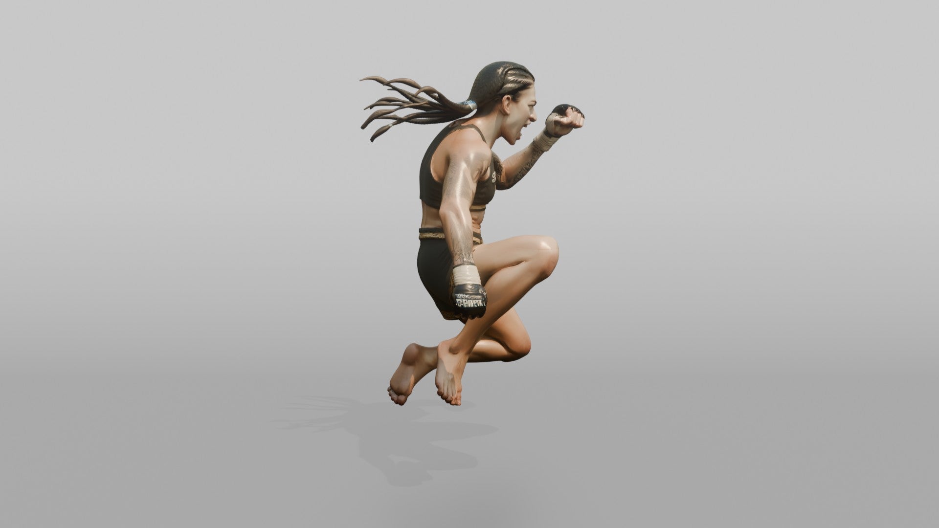 MMA Fighter Aggressive Flying Knee