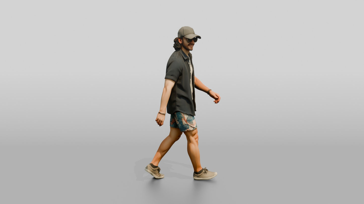 Latino Man Walking the Boardwalk in Linen Shirt