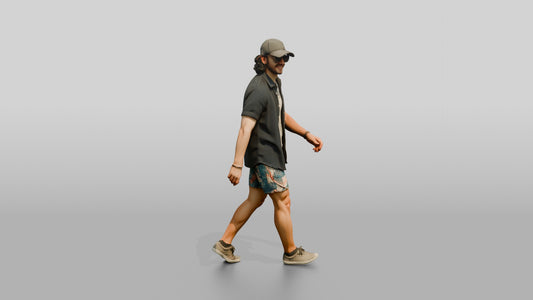 Latino Man Walking the Boardwalk in Linen Shirt - 3D character model, view 1