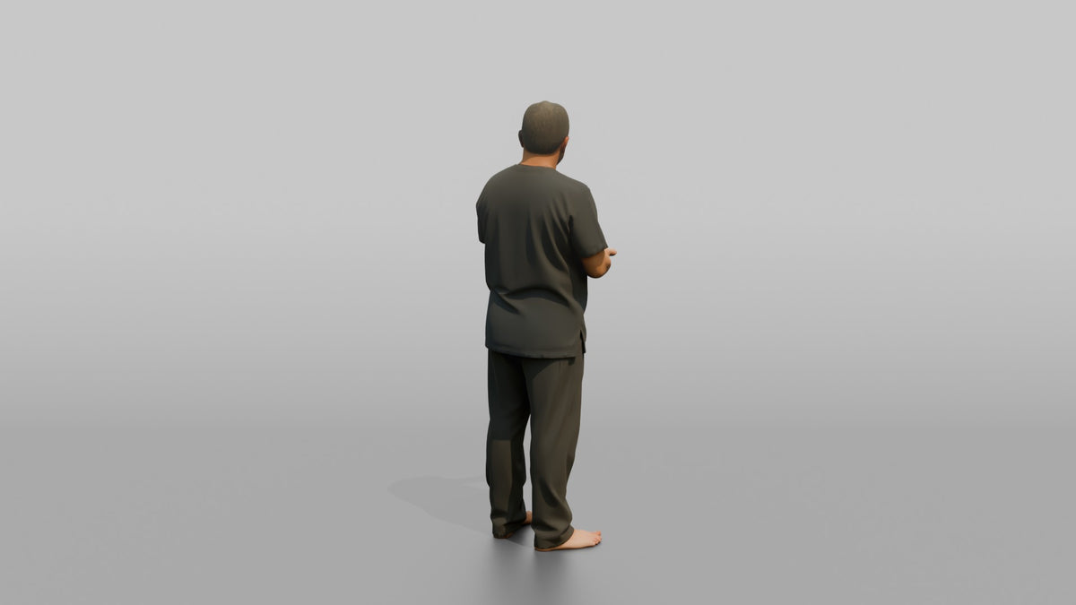 Massage Therapist Man Holding Warm Stones In Cupped Hands - 3D character model, view 3