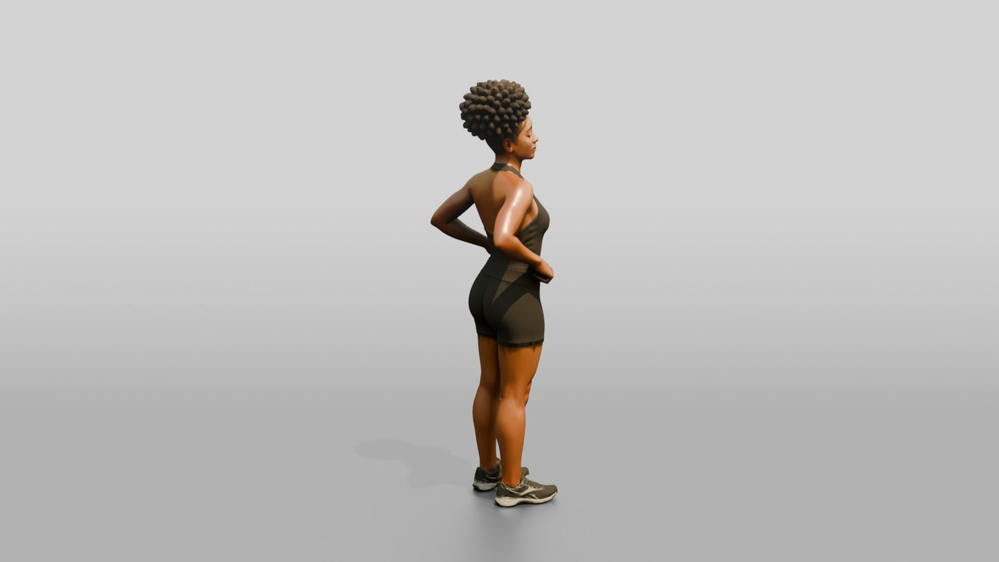 Black Woman in Olive Tank and Shorts Hands on Hips