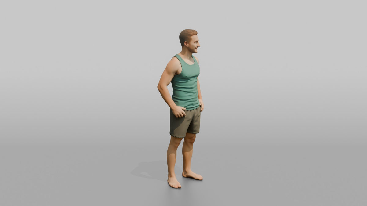 Physique Model Man Standing In A Relaxed Athletic Stance, Thumbs In Waistband - 3D character model, view 2