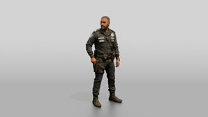 Slim Black Male Guard in a Navy Blue Tactical Uniform - 3D character model, view 1