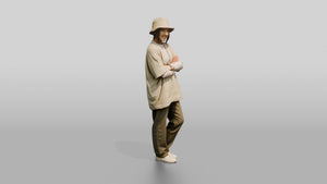 Woman Standing in Crossed-Arm Beach Pose - 3D character model, view 1
