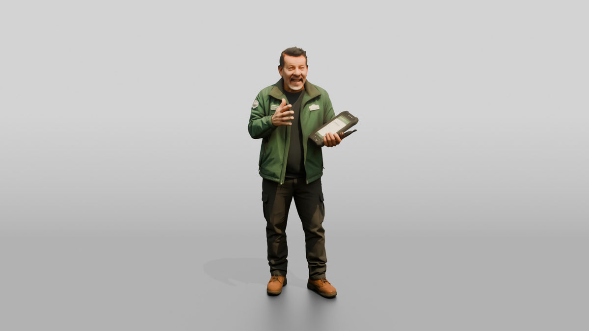 Courier Holding Tablet - 3D character model, view 5