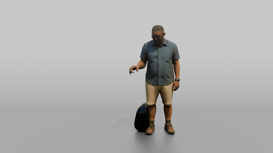 Vacationer Wearing Practical Short Sleeve Button Down And - 3D character model, view 1