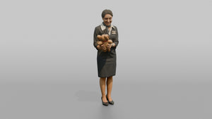 Middle Eastern Flight Attendant Checking the Overhead Rack - 3D character model, view 1