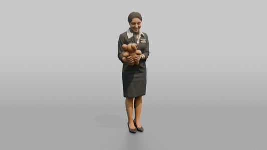 Middle Eastern Flight Attendant Checking the Overhead Rack - 3D character model, view 1