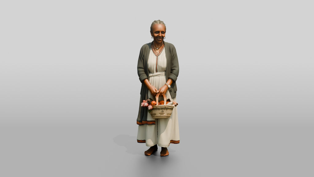 Elderly African Woman with a Woven Fruit Basket