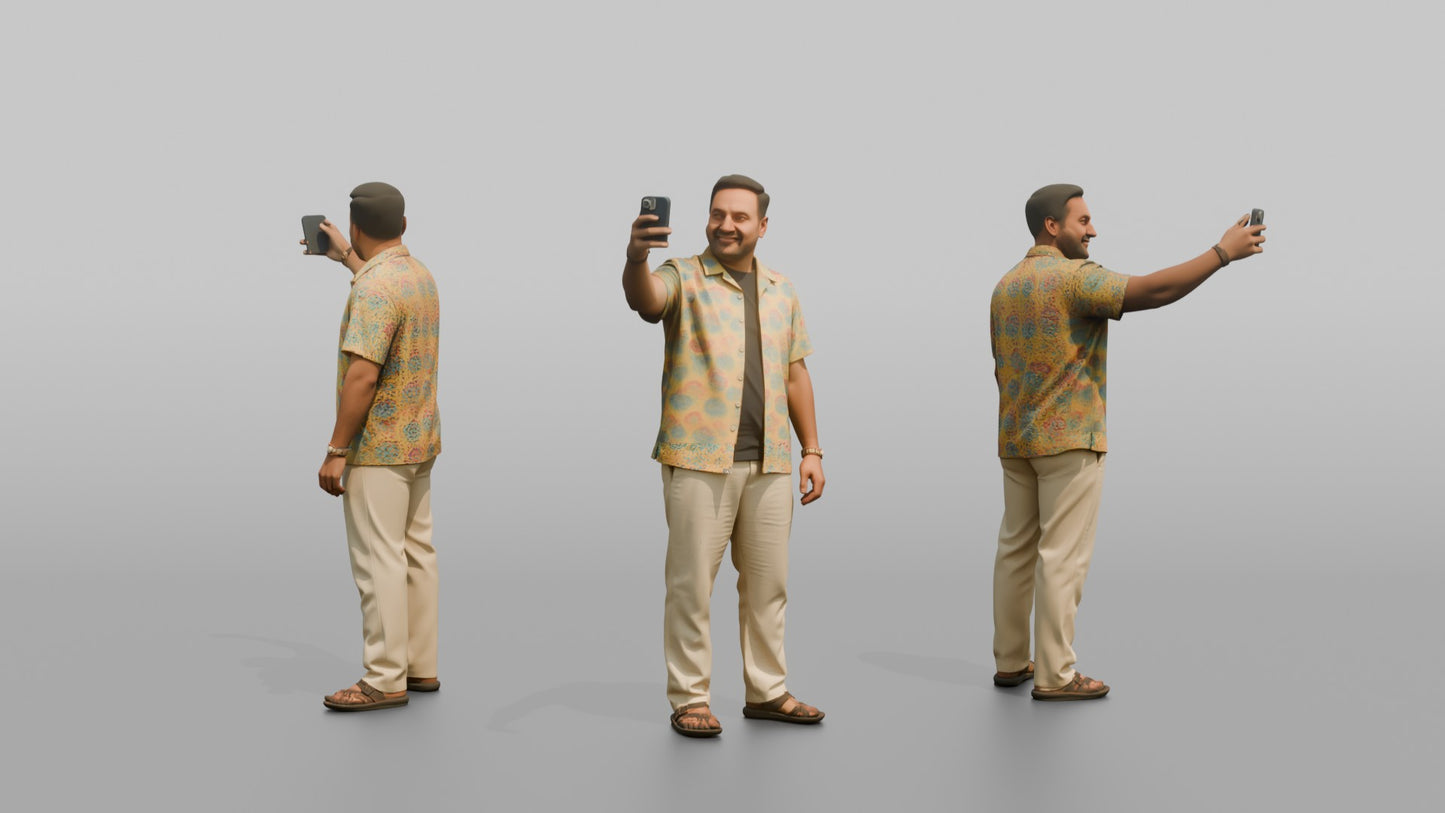 Vacationer Wearing Bright Short Sleeve Shirt And Linen
