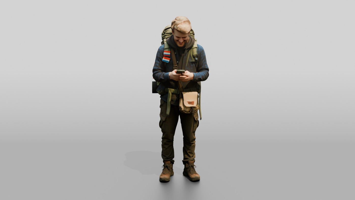 Weary Backpacker Checking Phone Map