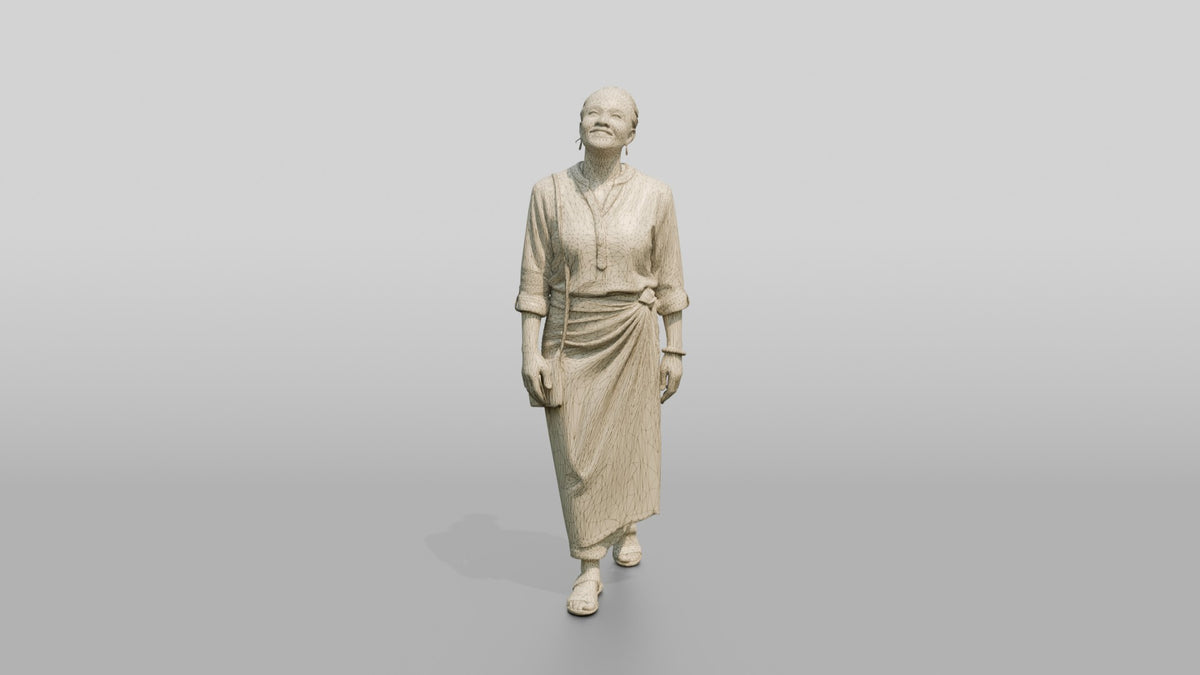 Middle-Aged African Woman in a Printed Wrap Skirt - wireframe topology preview
