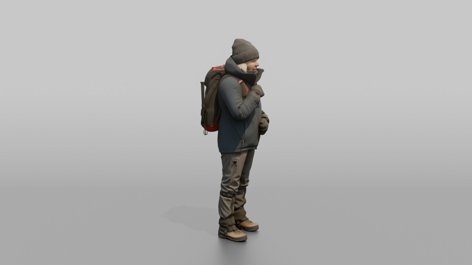 Winter Hiker Zipping Up Her Jacket