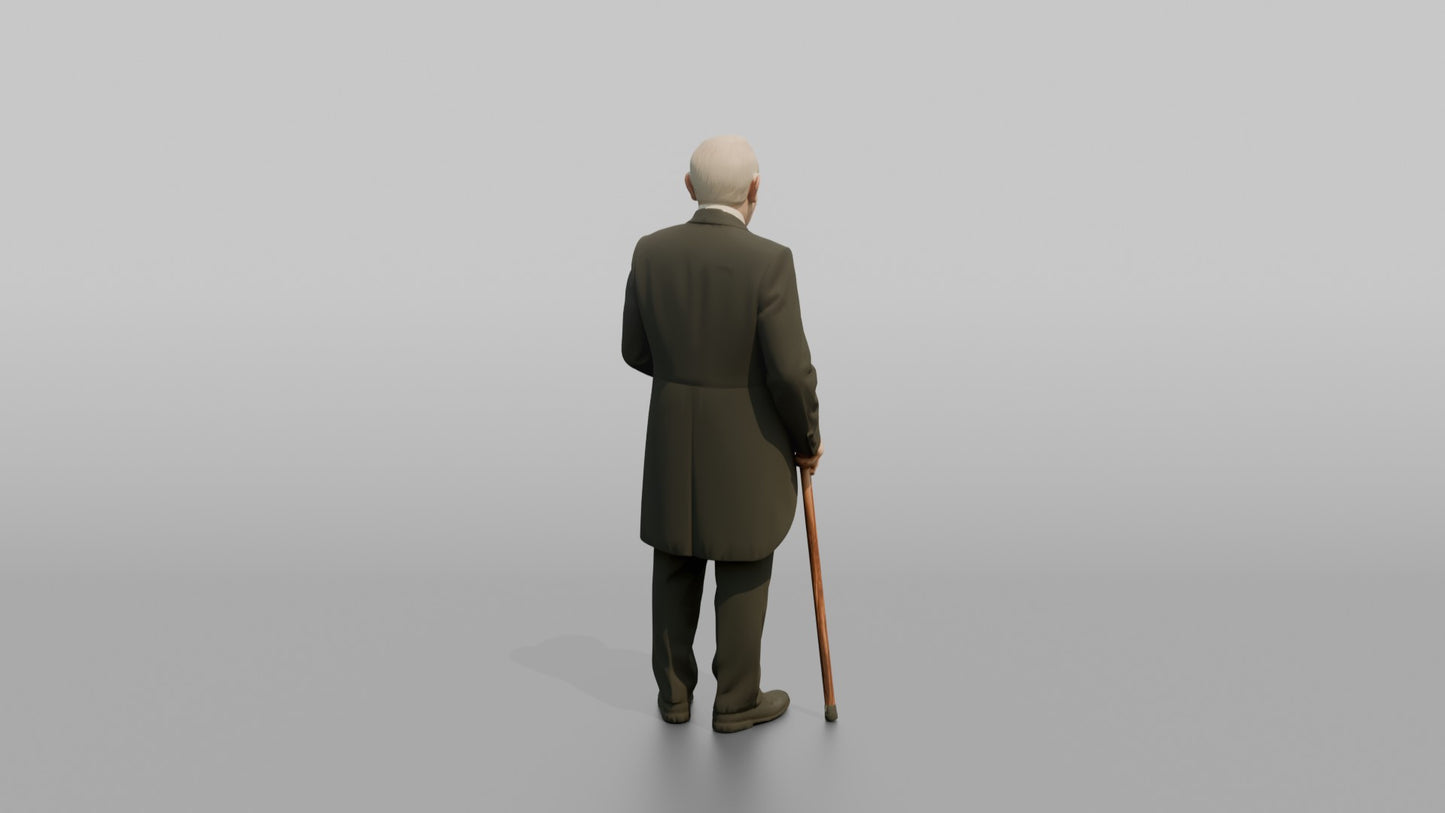 Elderly Groom in a Black Tailcoat with a Walking Cane