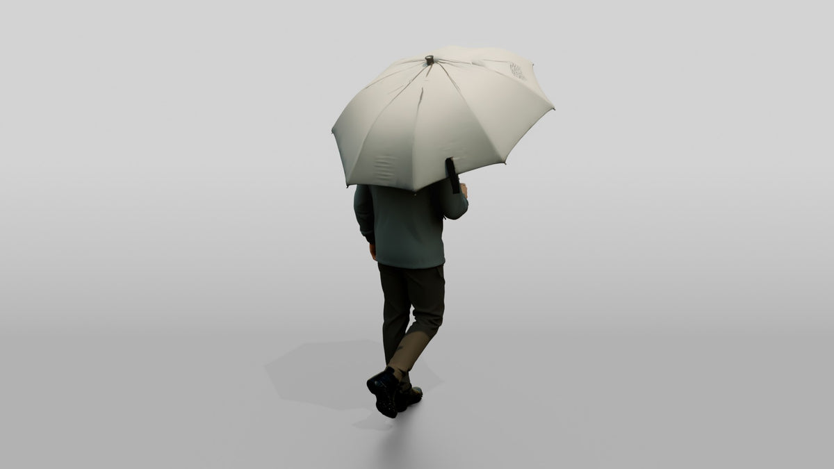 White Man in Grey Shell Jacket with Umbrella - 3D character model, view 3