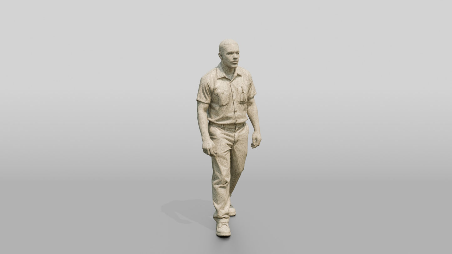 Black Male Prisoner Walking with a Heavy Deliberate Stride