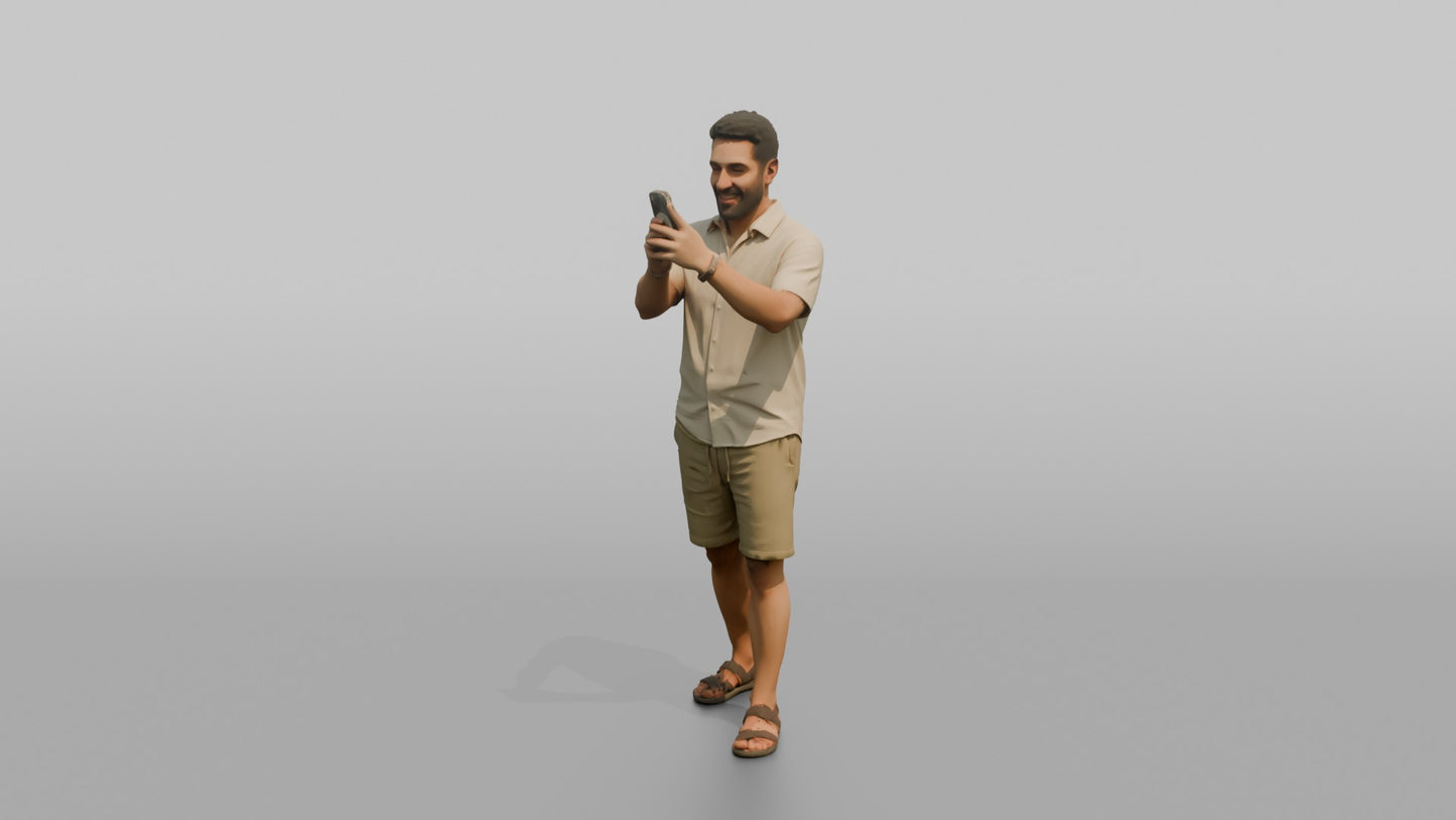 Vacationer Wearing Linen Shirt And Shorts