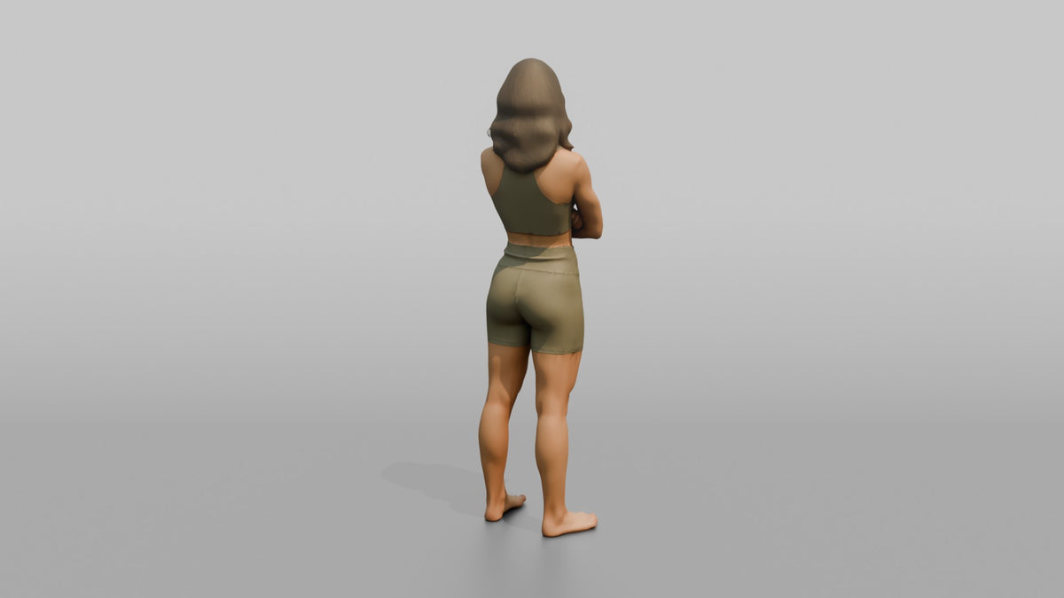 Fitness Influencer Woman Standing With Arms Crossed, Confident Smile - 3D character model, view 3