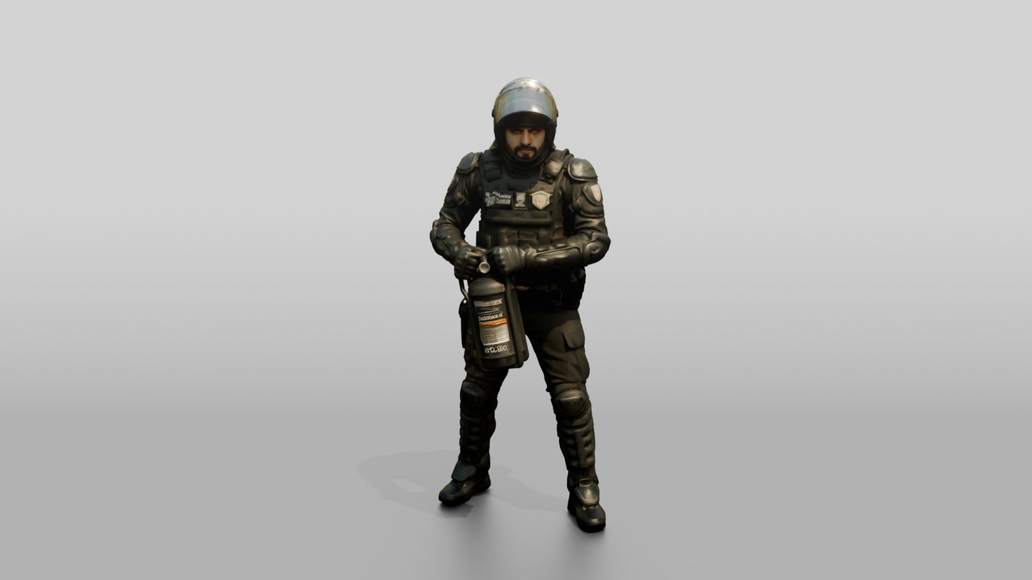 Riot Police Officer Standing with Weapon