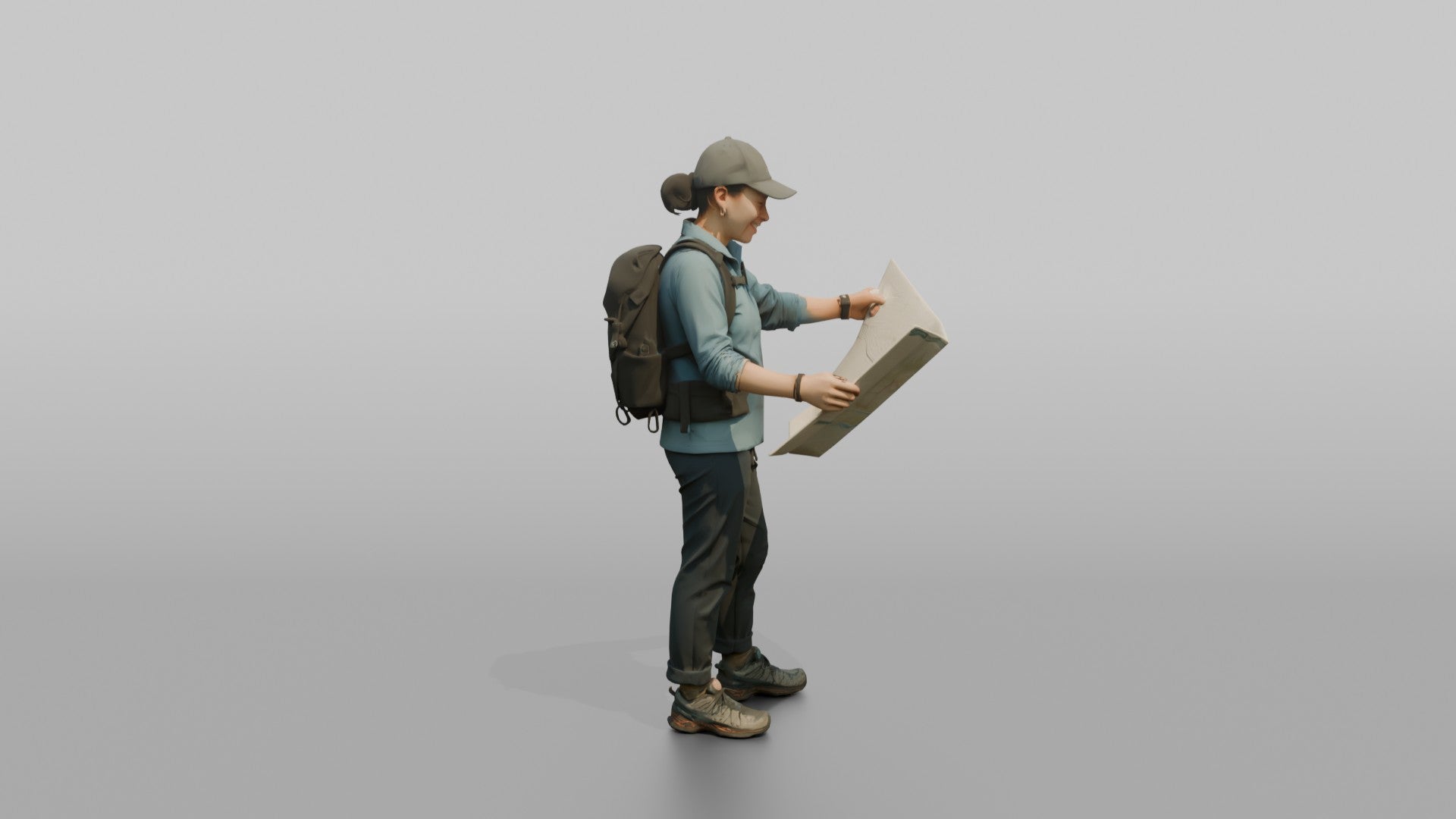 Hiker Holding a Folding Map Open