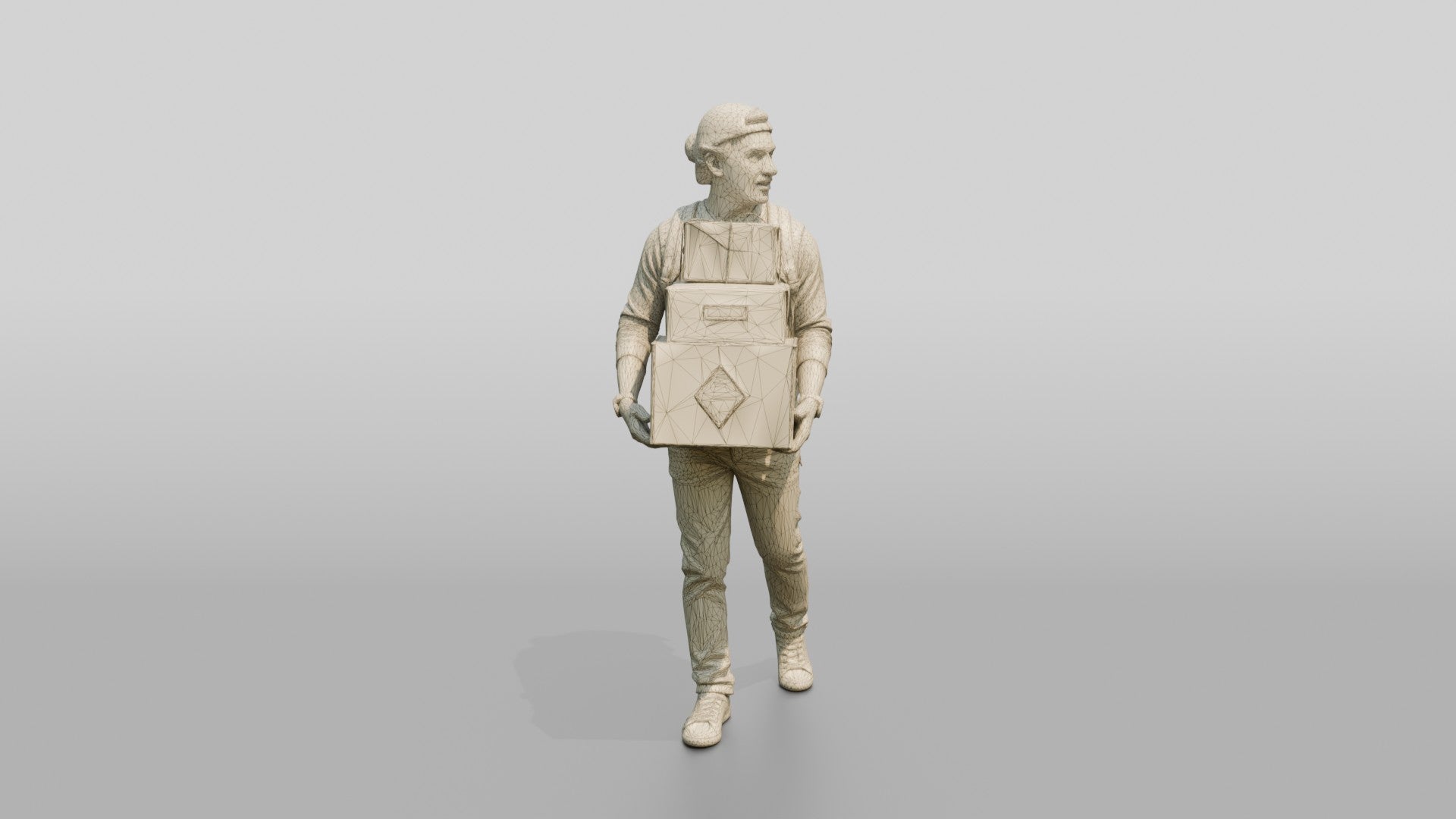 Man Carrying Stacked Boxes