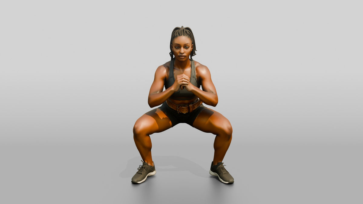 Woman in Squat with Sports Bra - 3D character model, view 5