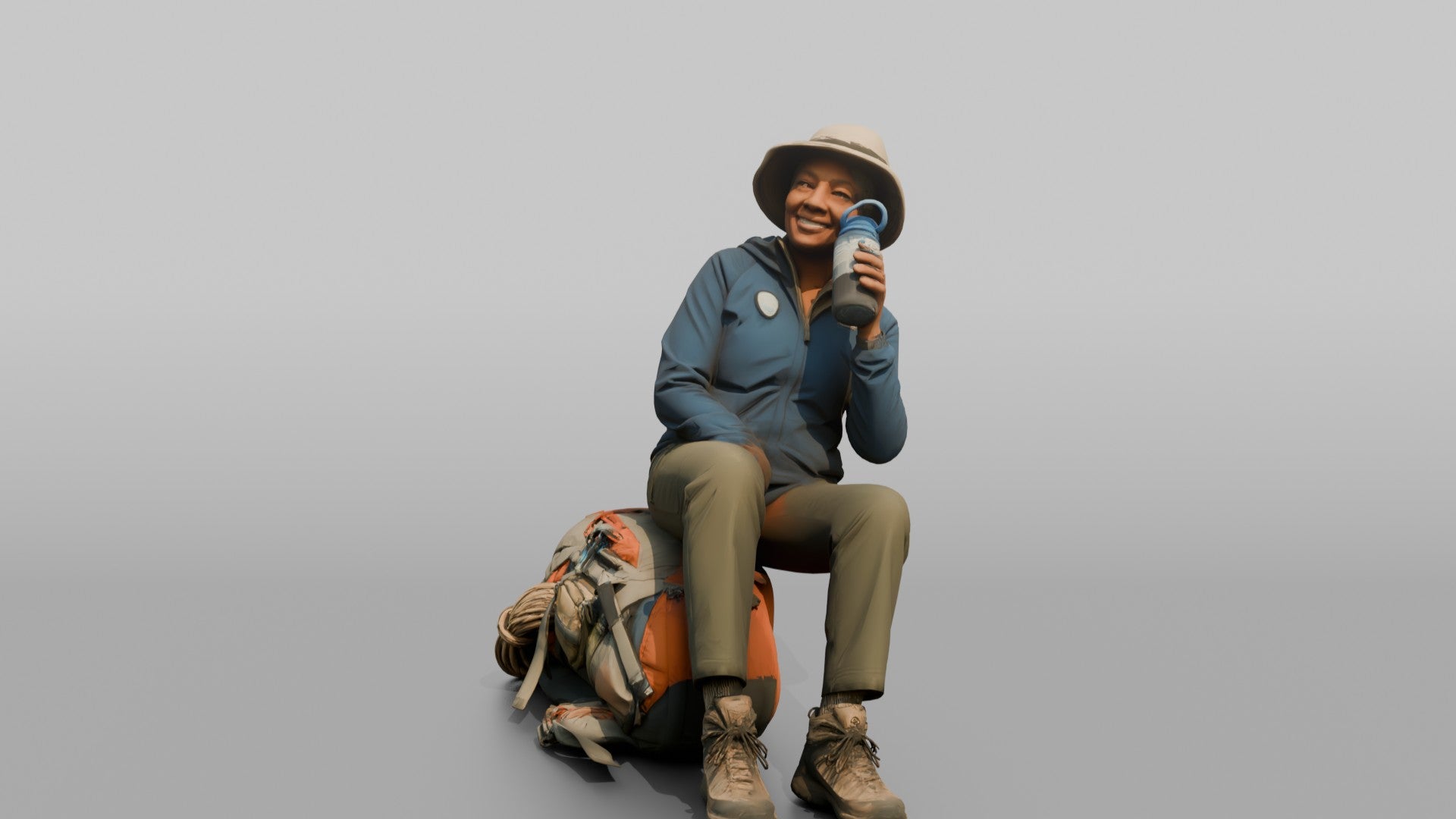 Hiker Sitting on Her Backpack, Taking a Break