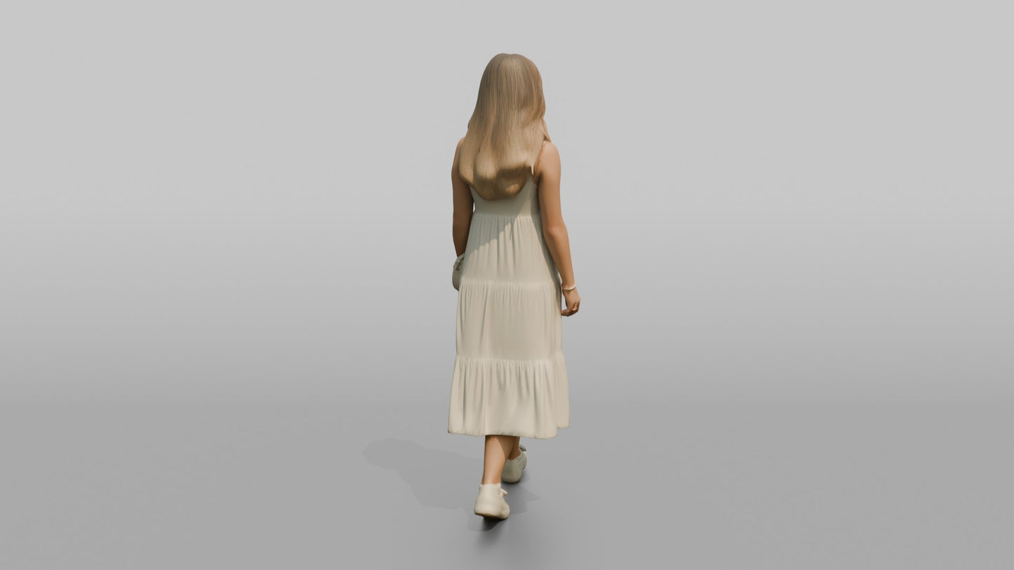 Scandinavian Girl Walking in a White Summer Dress