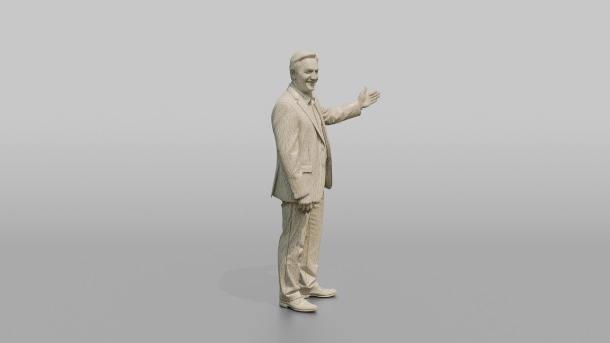 Host Man Gesturing Toward A Table, Arm Extended - wireframe topology preview