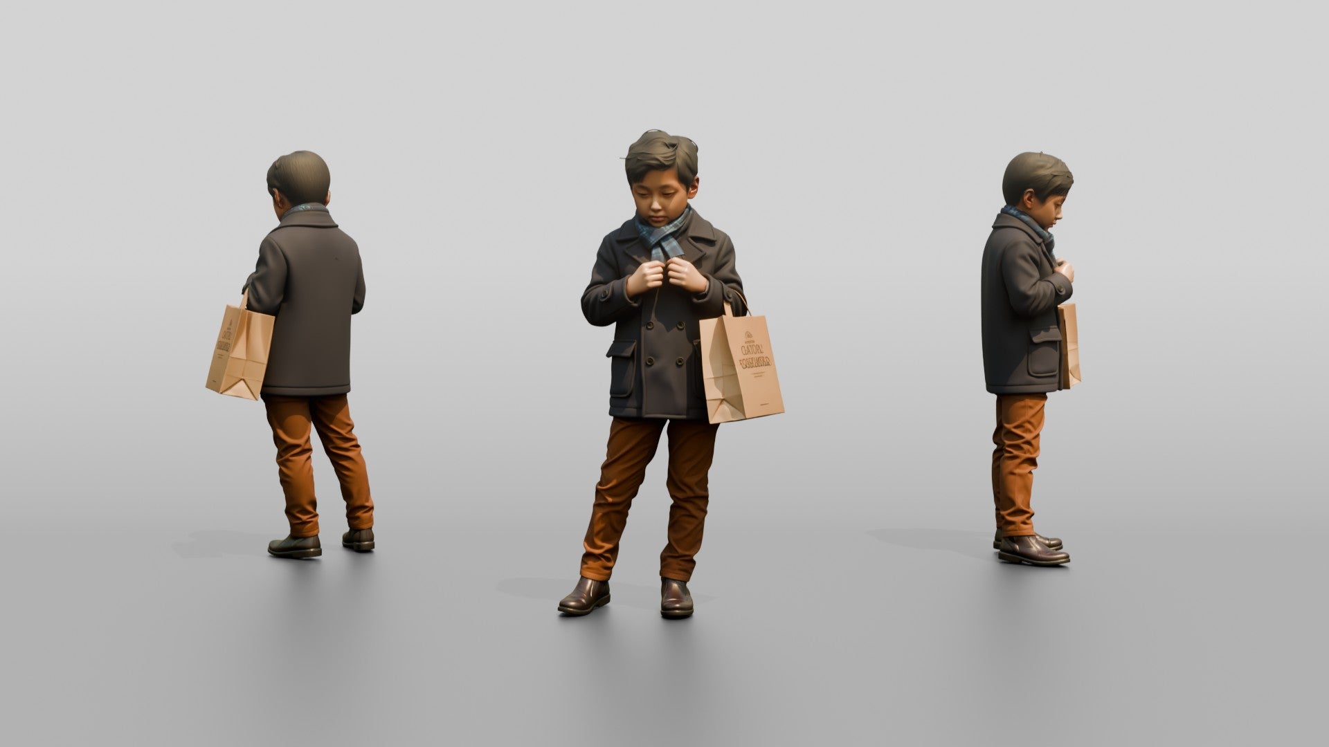 Boy Buttoning His Winter Coat