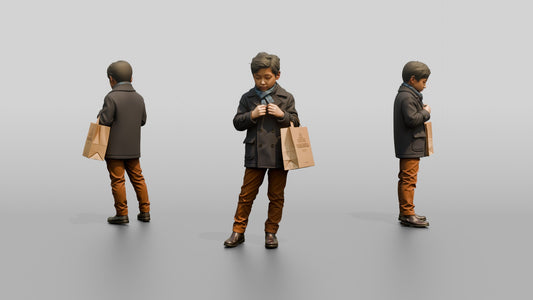 Boy Buttoning His Winter Coat - 3D character model