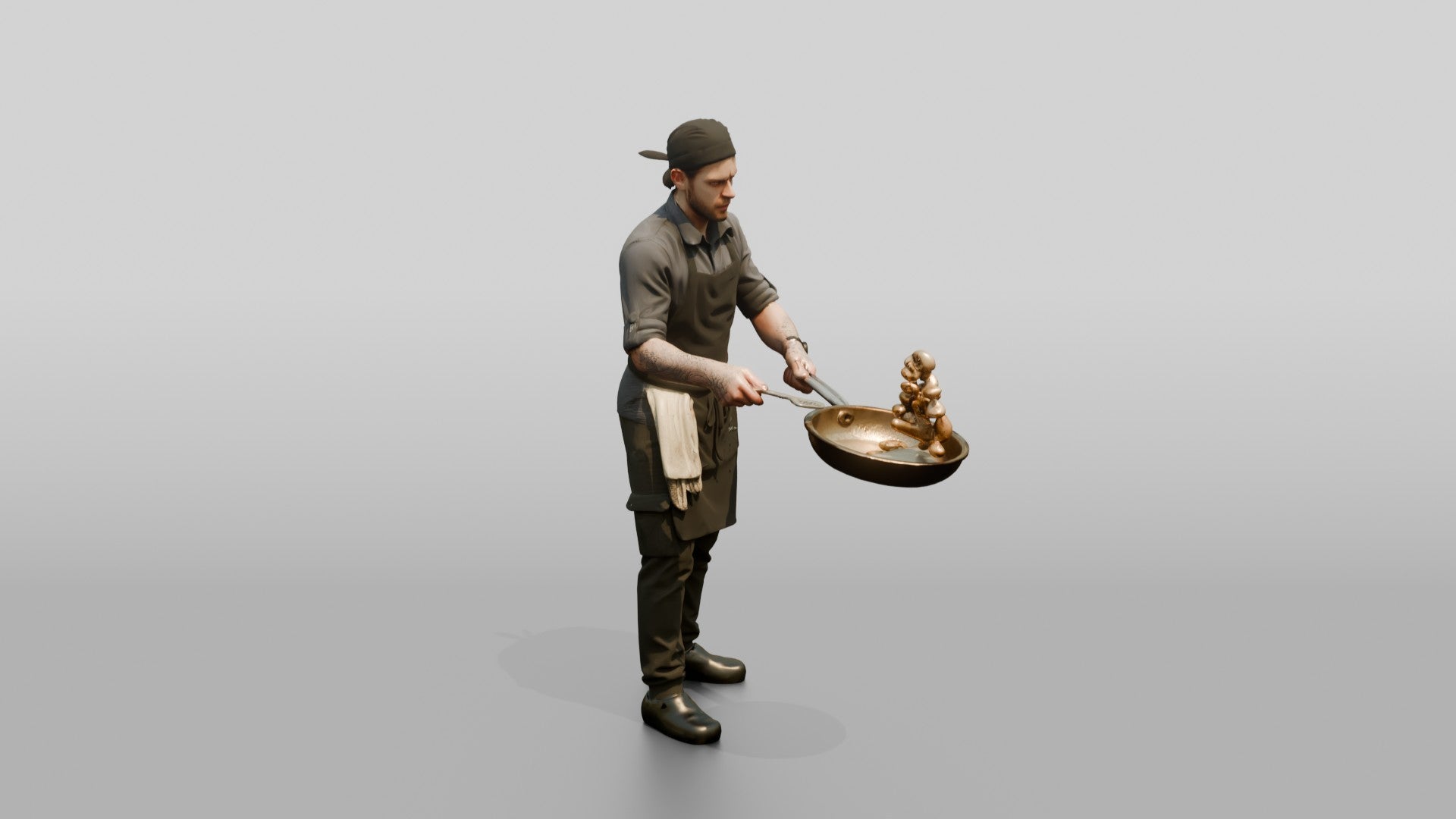 Line Cook Sauteing Mushrooms