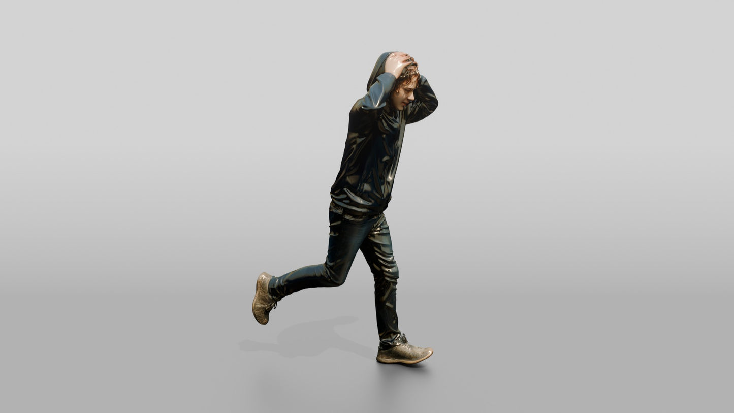 White Teen Boy Running in Windbreaker