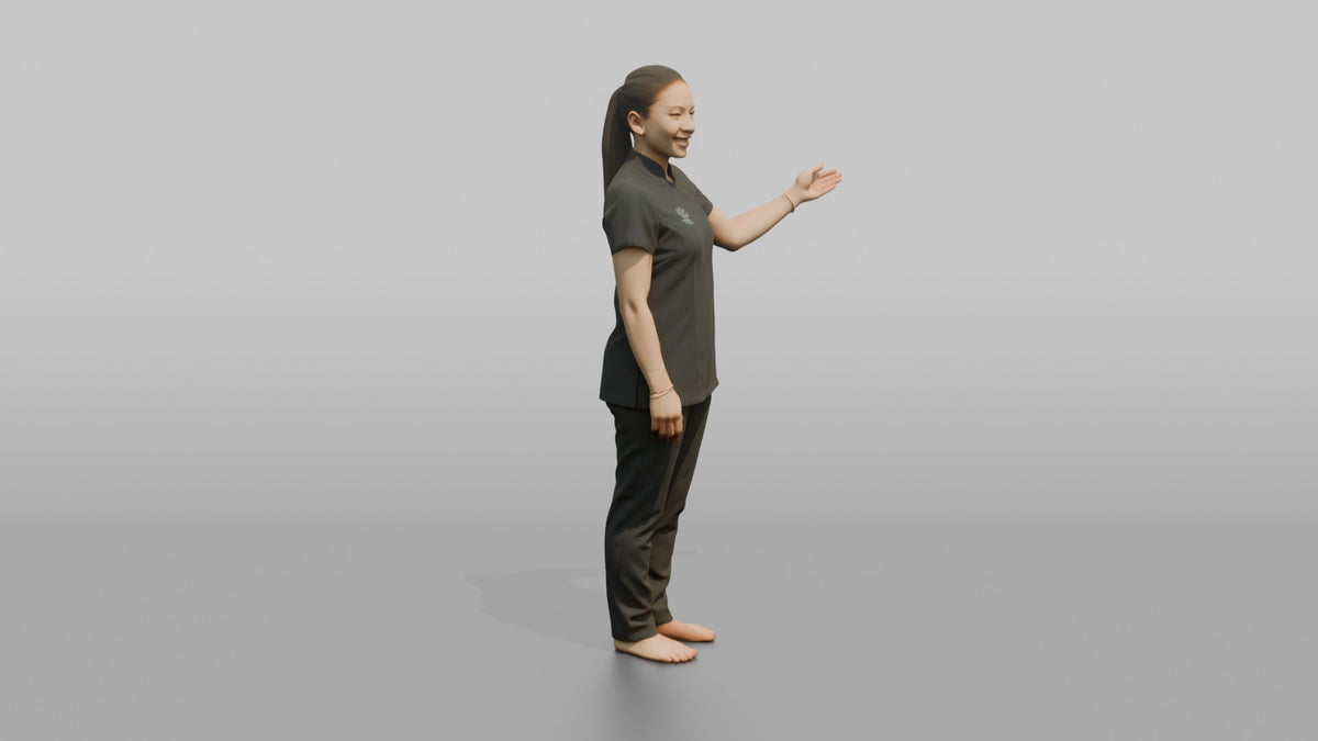 Massage Therapist Woman Gesturing Toward A Treatment Room Door - 3D character model