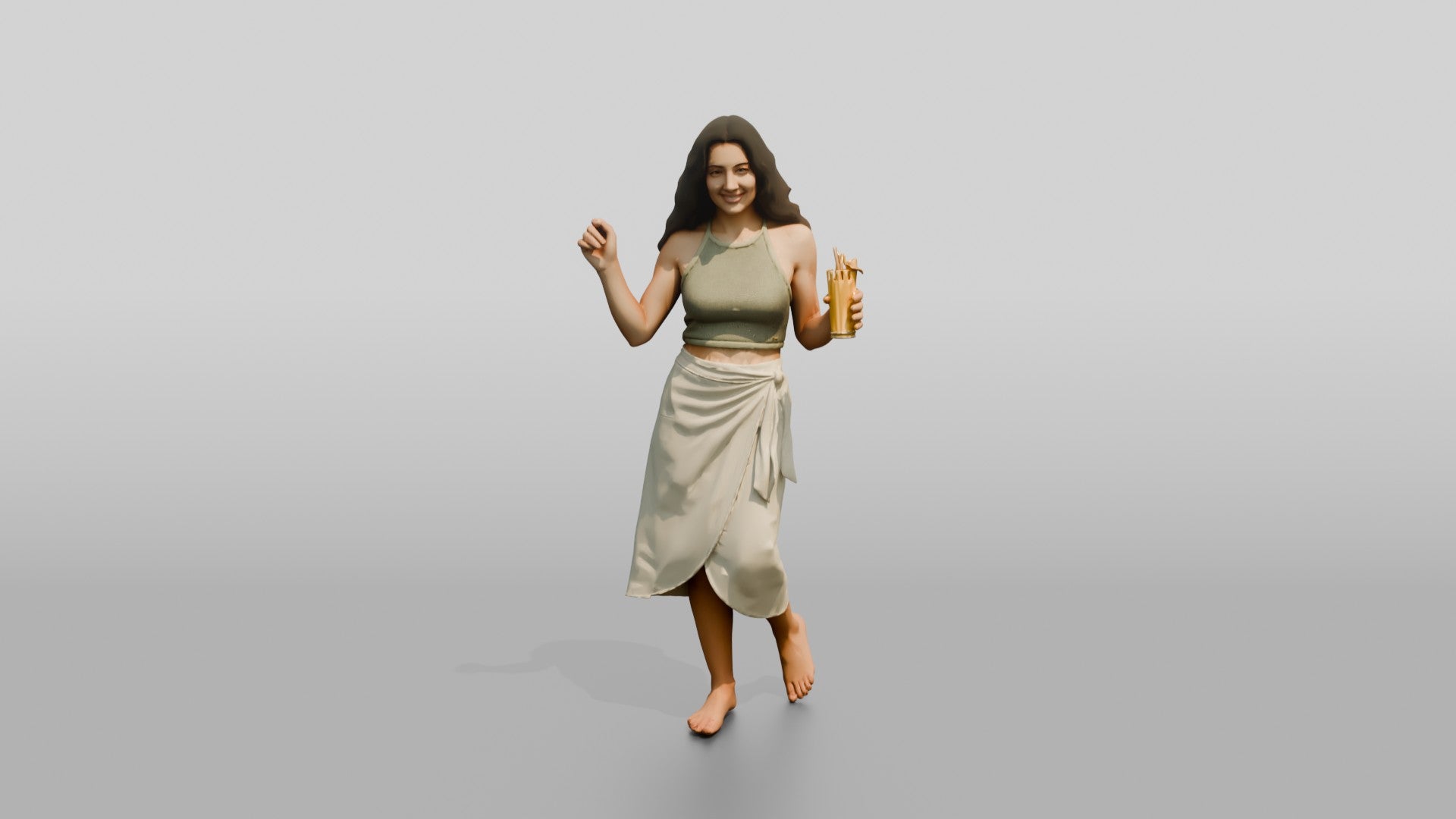 Woman with a Drink in a Wrap Skirt