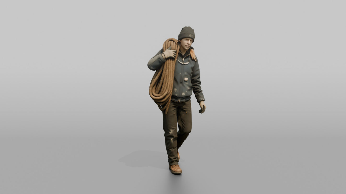 Deckhand Carrying a Coil of Rope on Deck